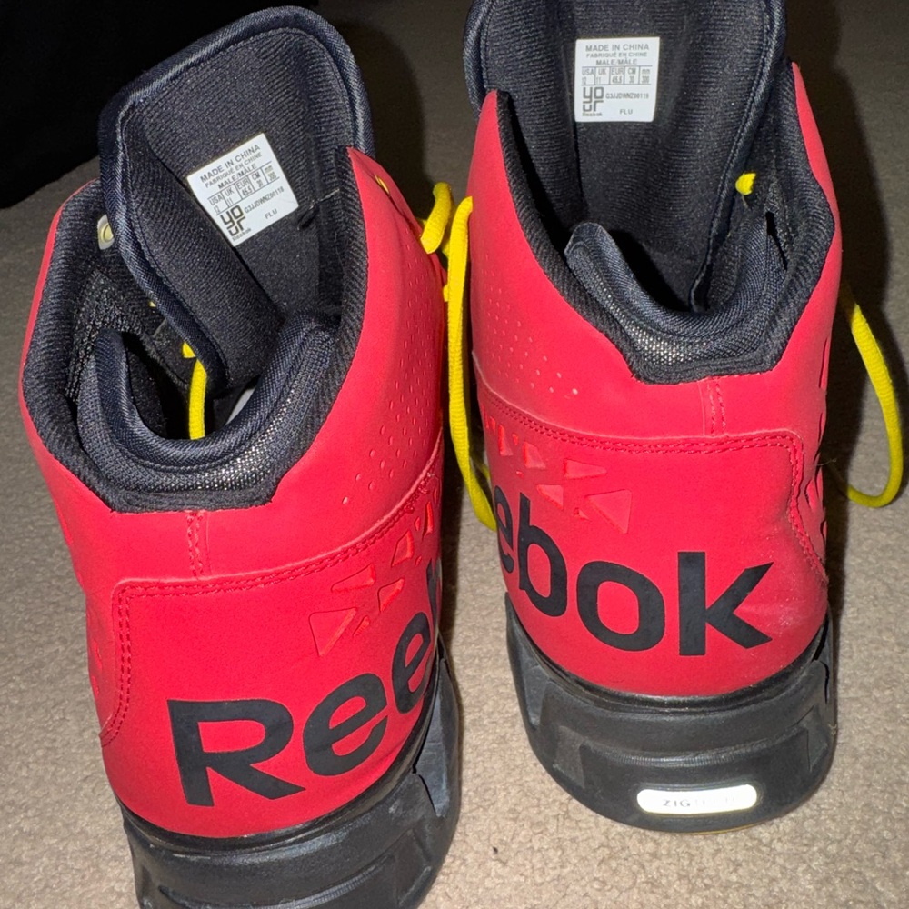 Custom Reebok Red and Yellow Geometric High-Tops - Picture 3 of 5